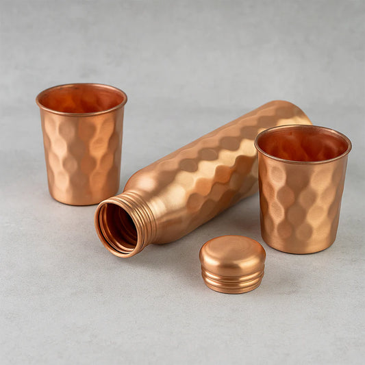 Copper Water Bottle 2 Glasses with Gift Box (3 Pcs Set)
