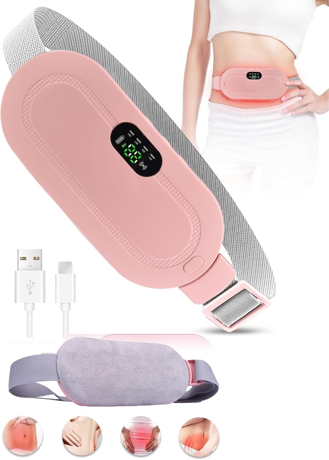 Period Cramp Relief Massager with Heating Pad for Back Pain|Belly Belt