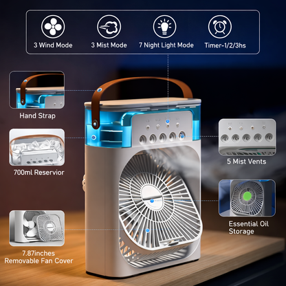 Ice-Cool Mist Portable AC Fan with 3-Speed Humidifier