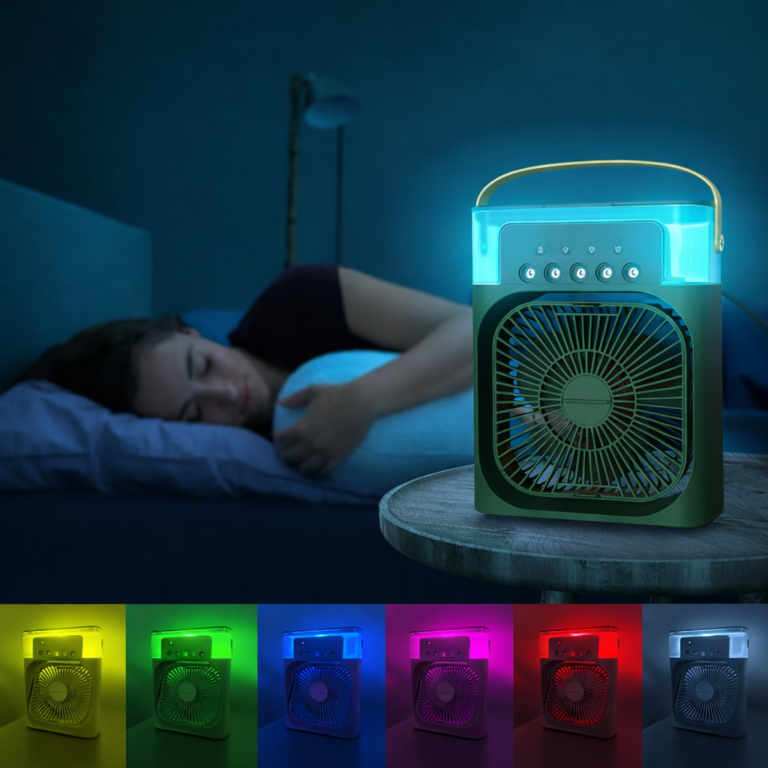Ice-Cool Mist Portable AC Fan with 3-Speed Humidifier