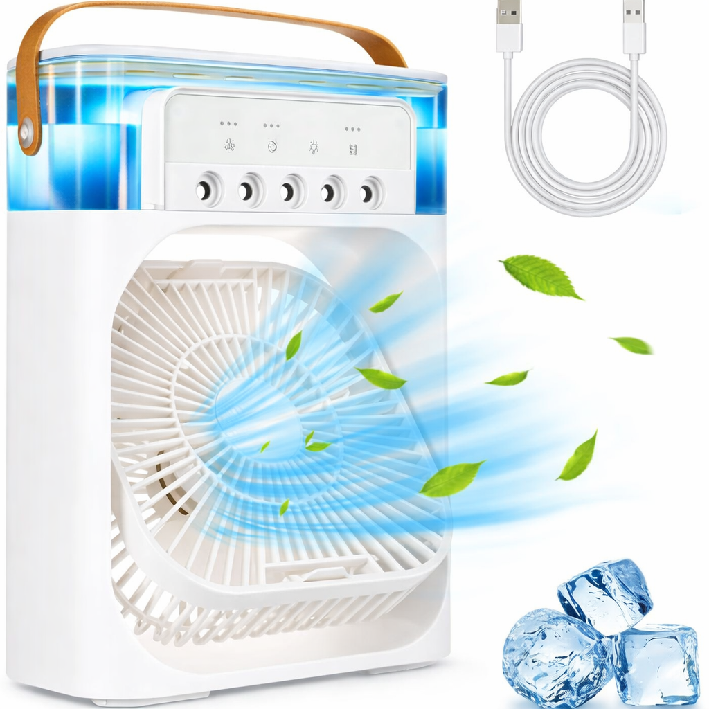 Ice-Cool Mist Portable AC Fan with 3-Speed Humidifier