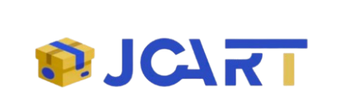 Logo of JCart with a yellow box icon on a white background